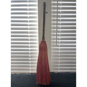 Vintage Red‎ Straw Hearth Broom 32" Wood Handle Rustic Fireplace Decor